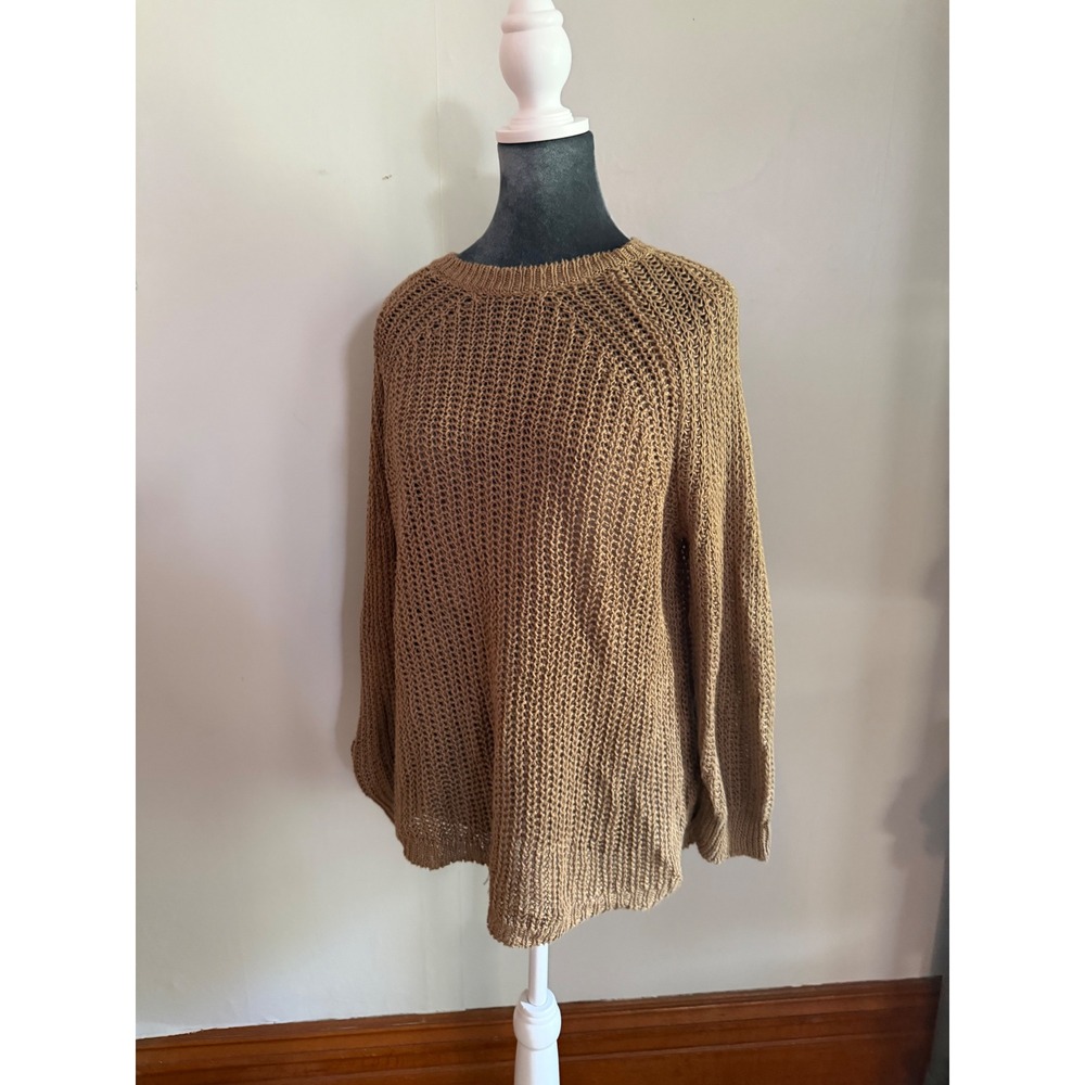 J.Crew 100% Linen Open Knit Sweater Brown Raglan Crew Neck Small Beachy coastal - Picture 11 of 13